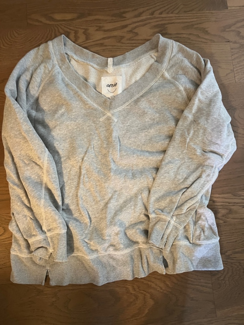 aerie Heather Gray V-Neck Pullover Sweatshirt
